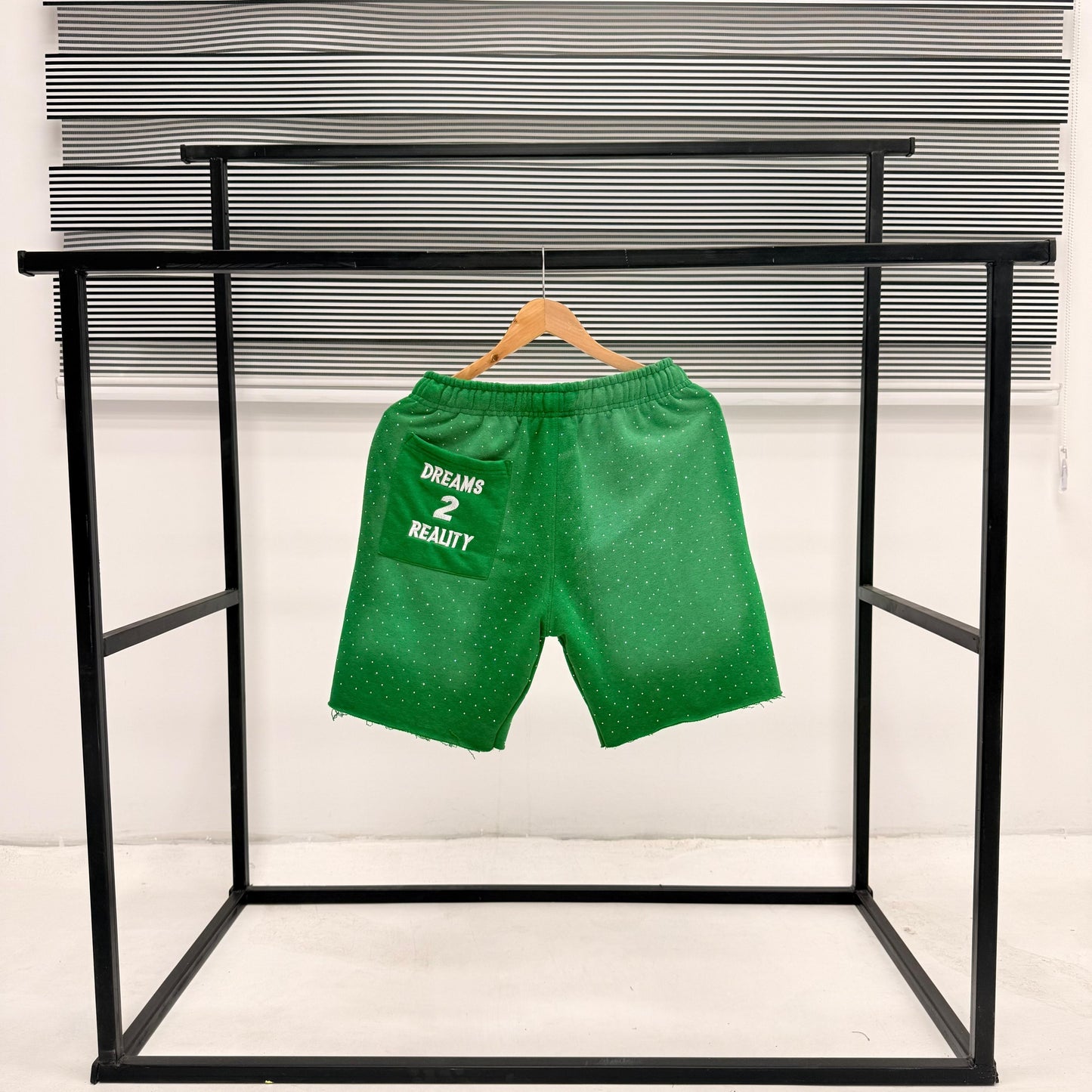 Cotton Distress Shorts With Rhinestones