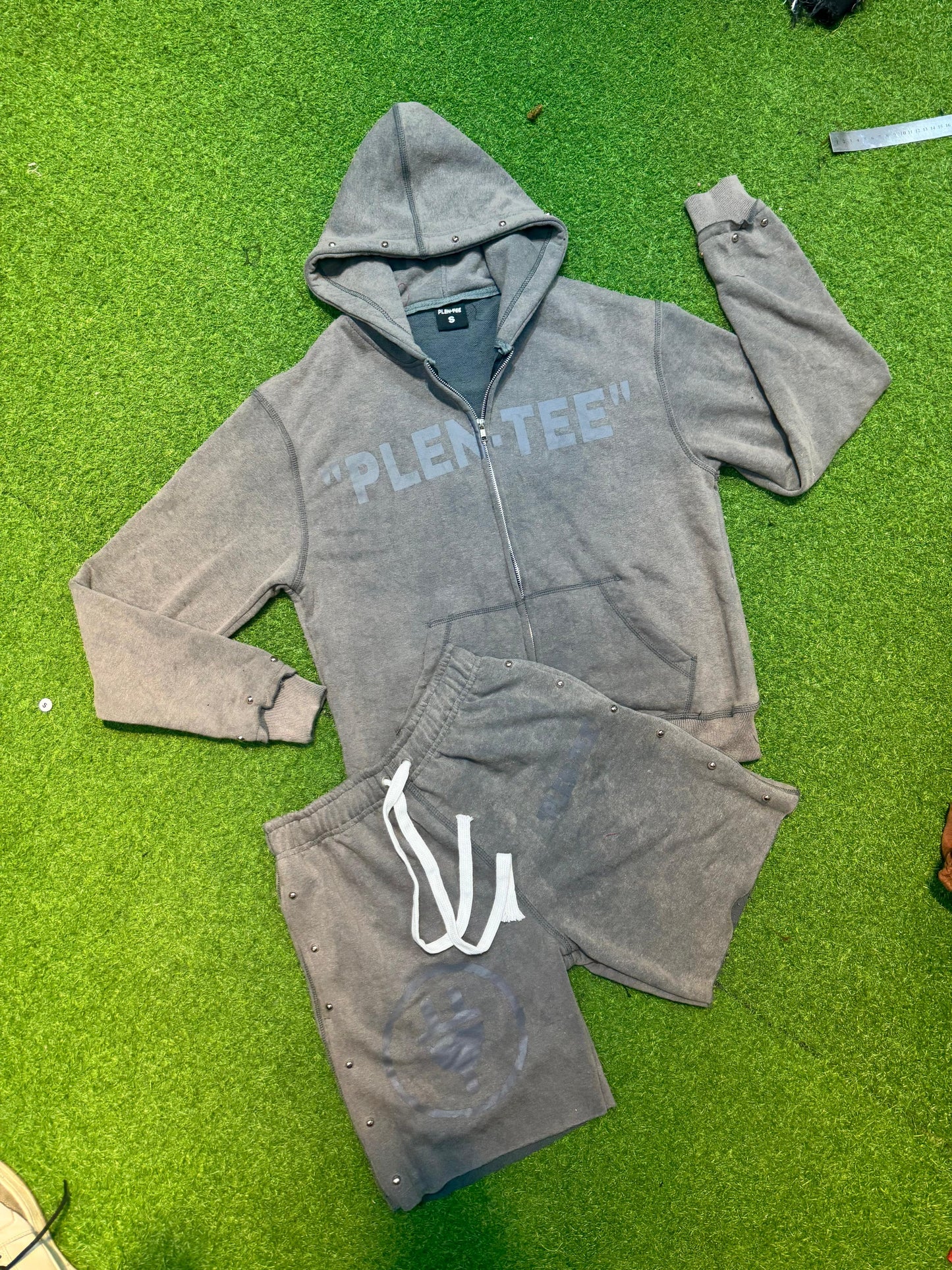 Mineral Wash Zip up Hoodies & Shorts Set