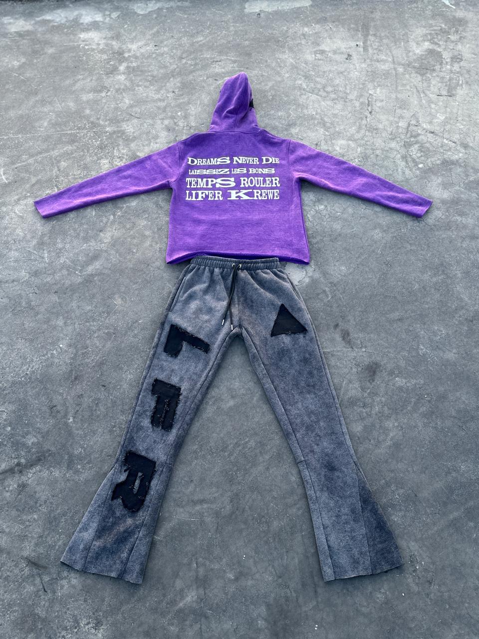 Acid Wash Hoodie & Flare Pants