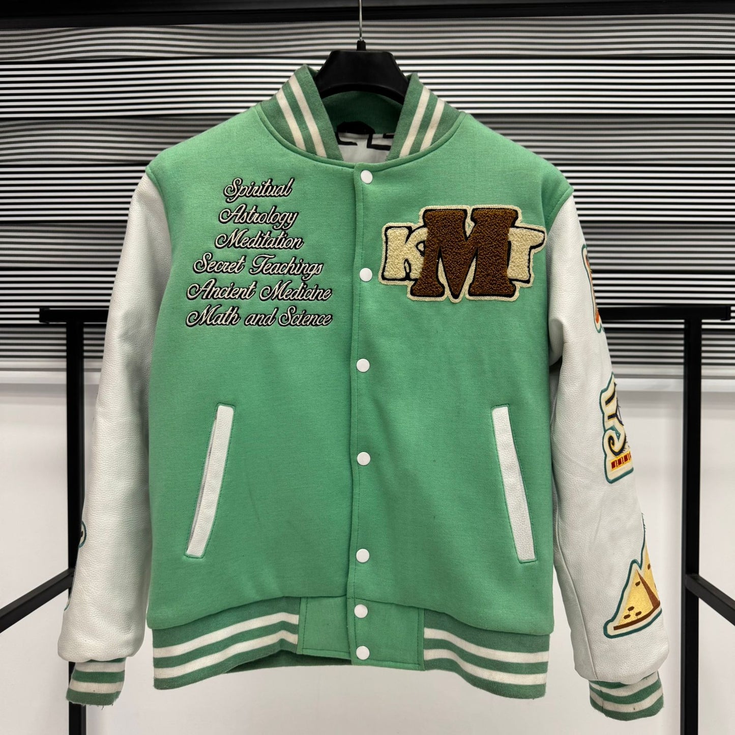 Wool Leather Sleeves Embroidery & Chenille Patch Work Varsity Jacket