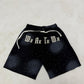 Cotton Distress Shorts With Rhinestones