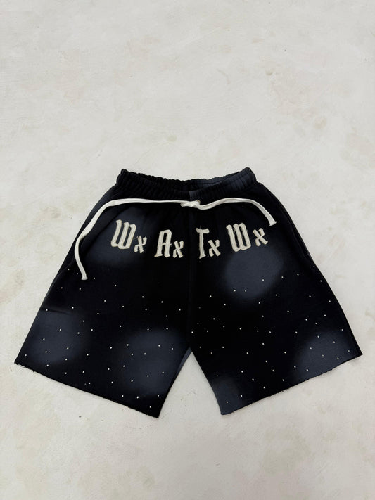 Cotton Distress Shorts With Rhinestones