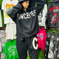 Rhinestones Cutted Bottom Hoodies and Pants