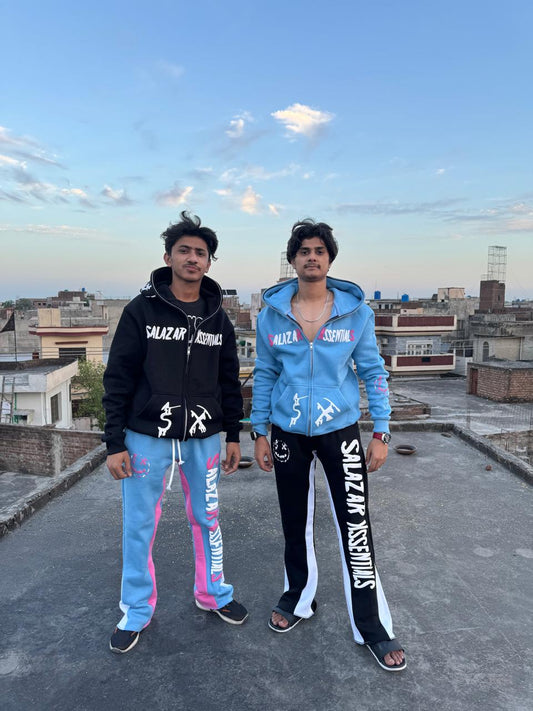 6 Panel Flare Pants With Full Phase Zip Up Hoodie Sweat Suits
