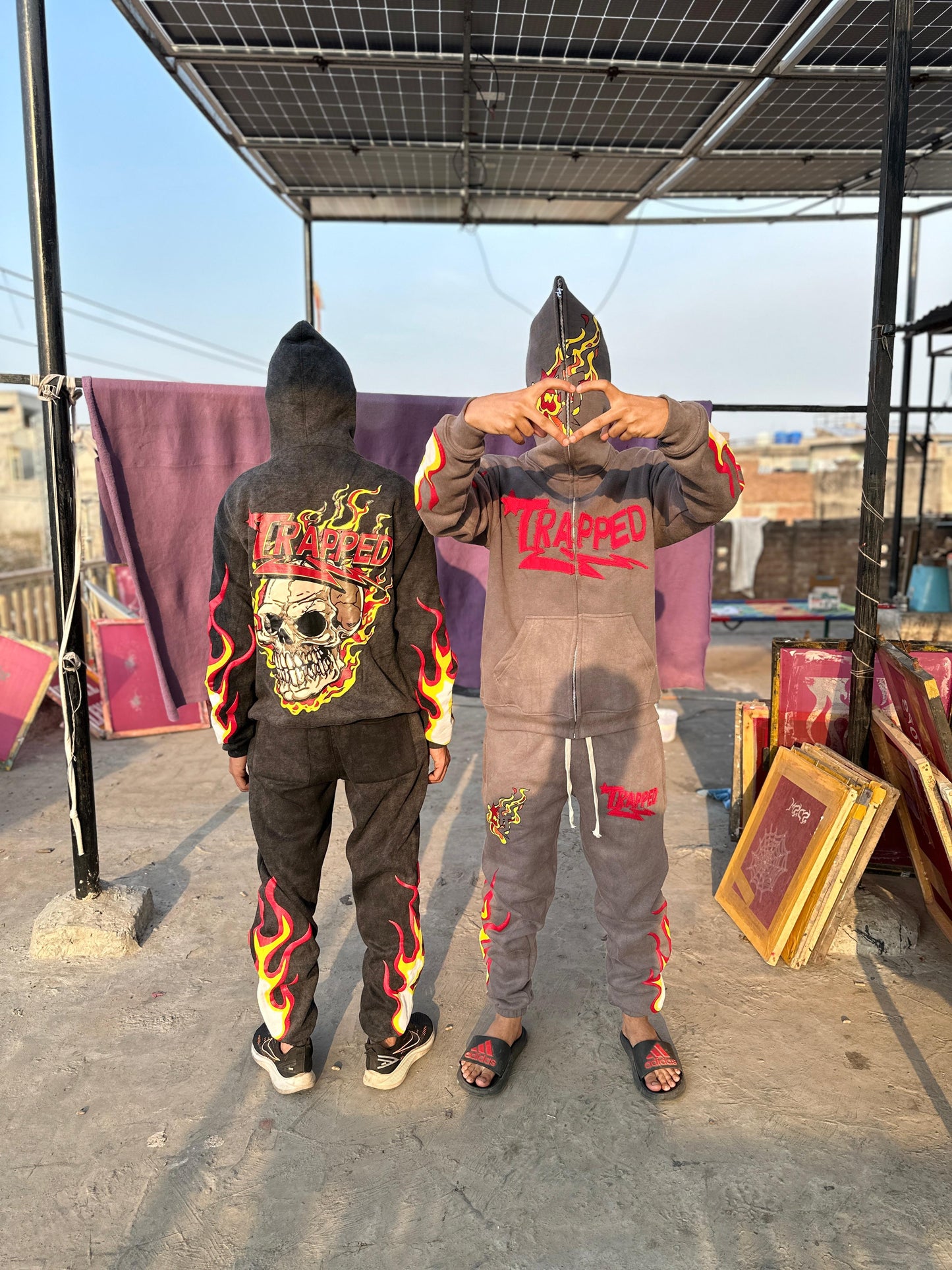 Stone Wash Graphic Sweat Suits