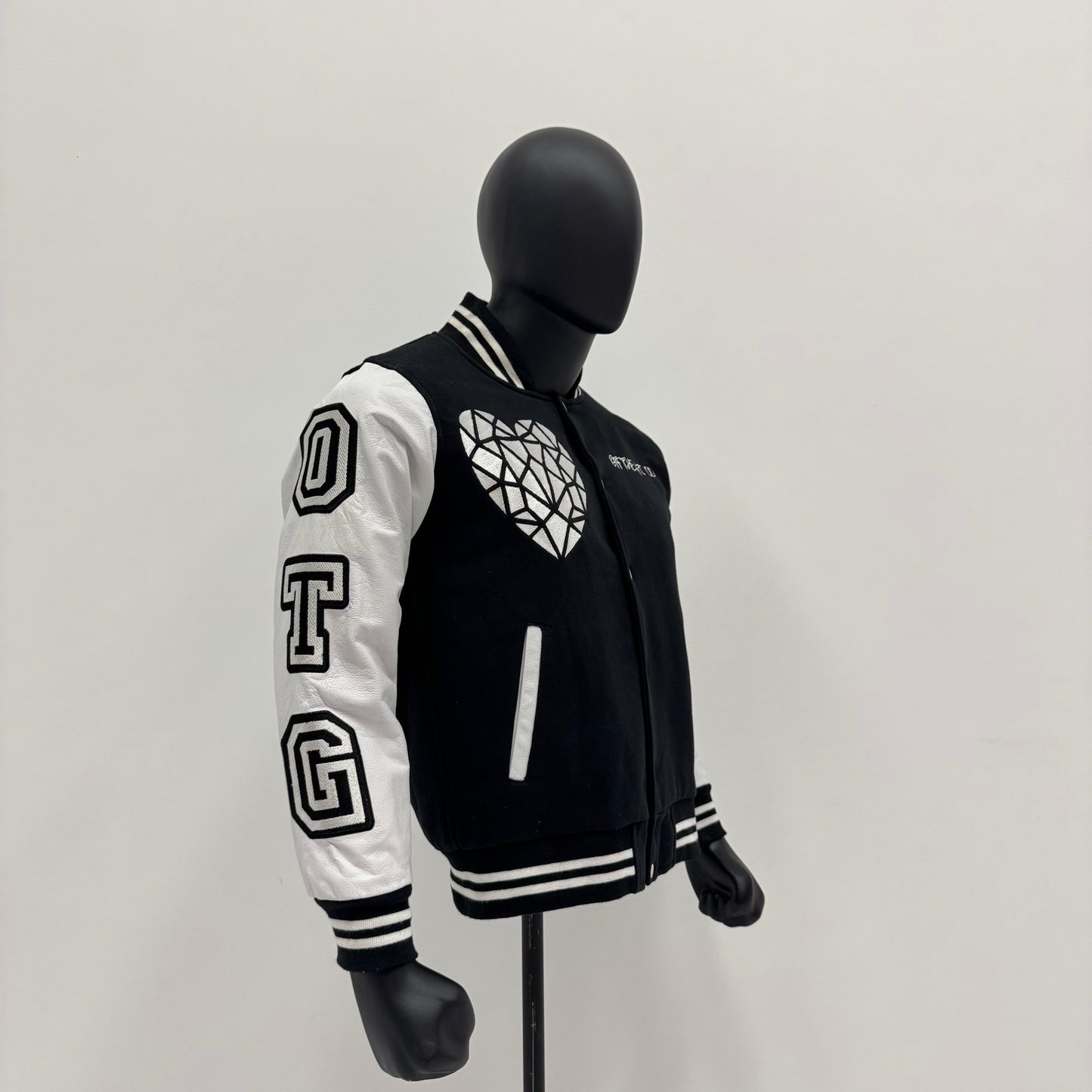 Wool Leather Sleeves Embroidered Varsity Jacket