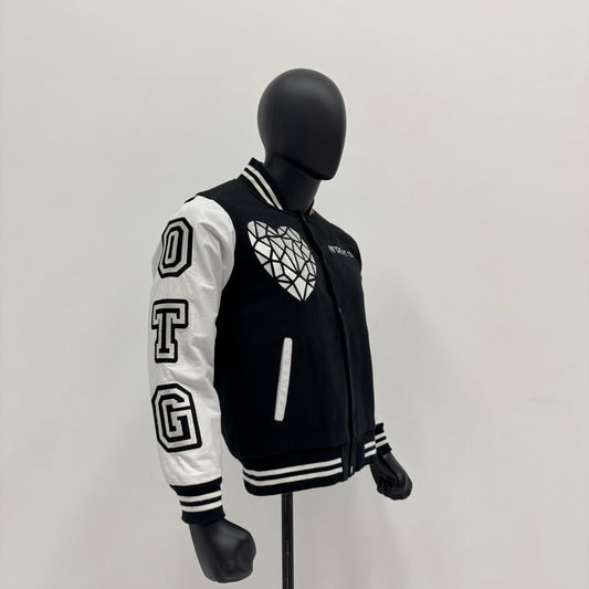 Wool Leather Sleeves Embroidered Varsity Jacket