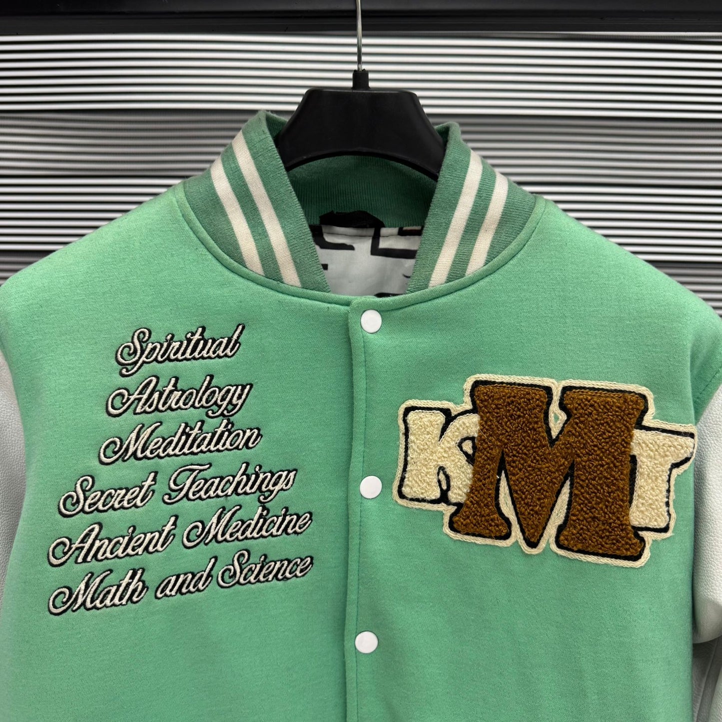 Wool Leather Sleeves Embroidery & Chenille Patch Work Varsity Jacket