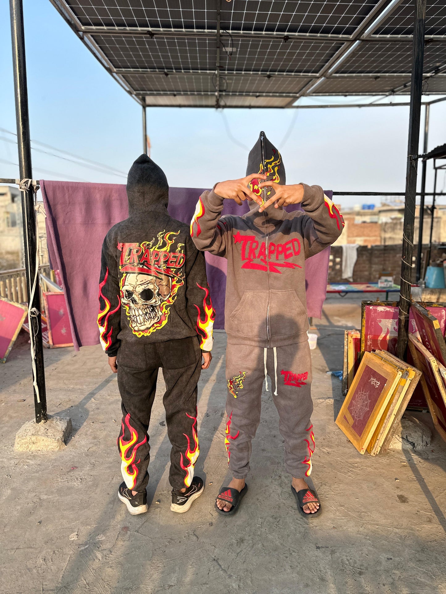 Stone Wash Graphic Sweat Suits