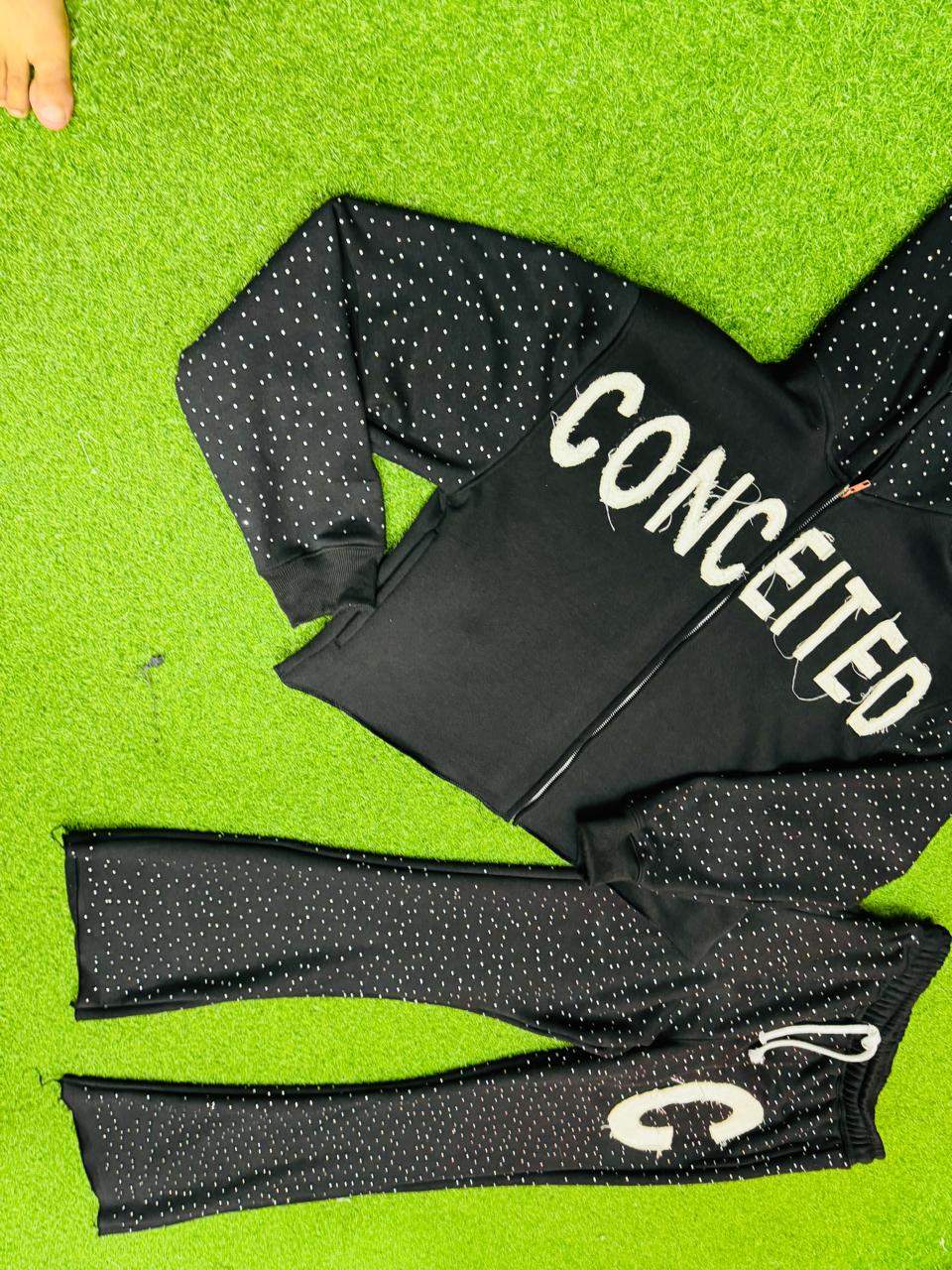 Rhinestones Cutted Bottom Hoodies and Pants