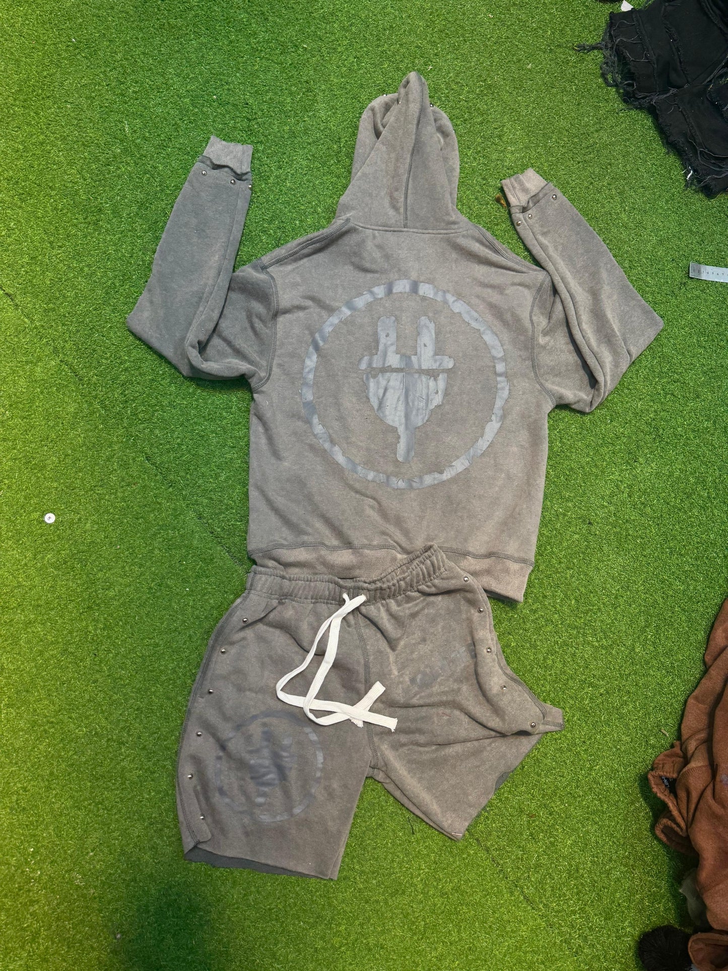 Mineral Wash Zip up Hoodies & Shorts Set