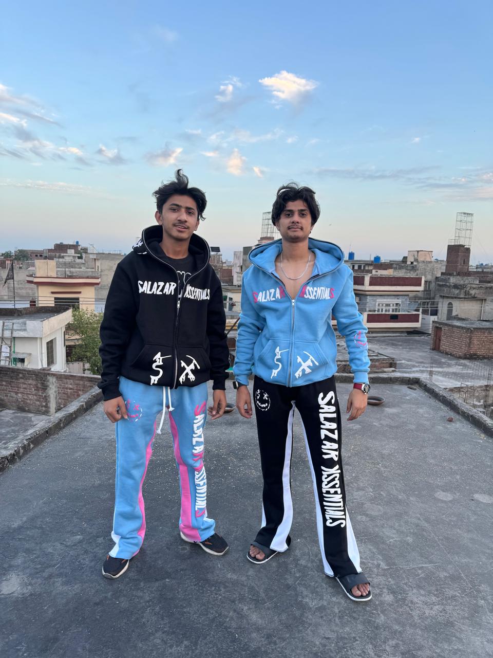 6 Panel Flare Pants With Full Phase Zip Up Hoodie Sweat Suits