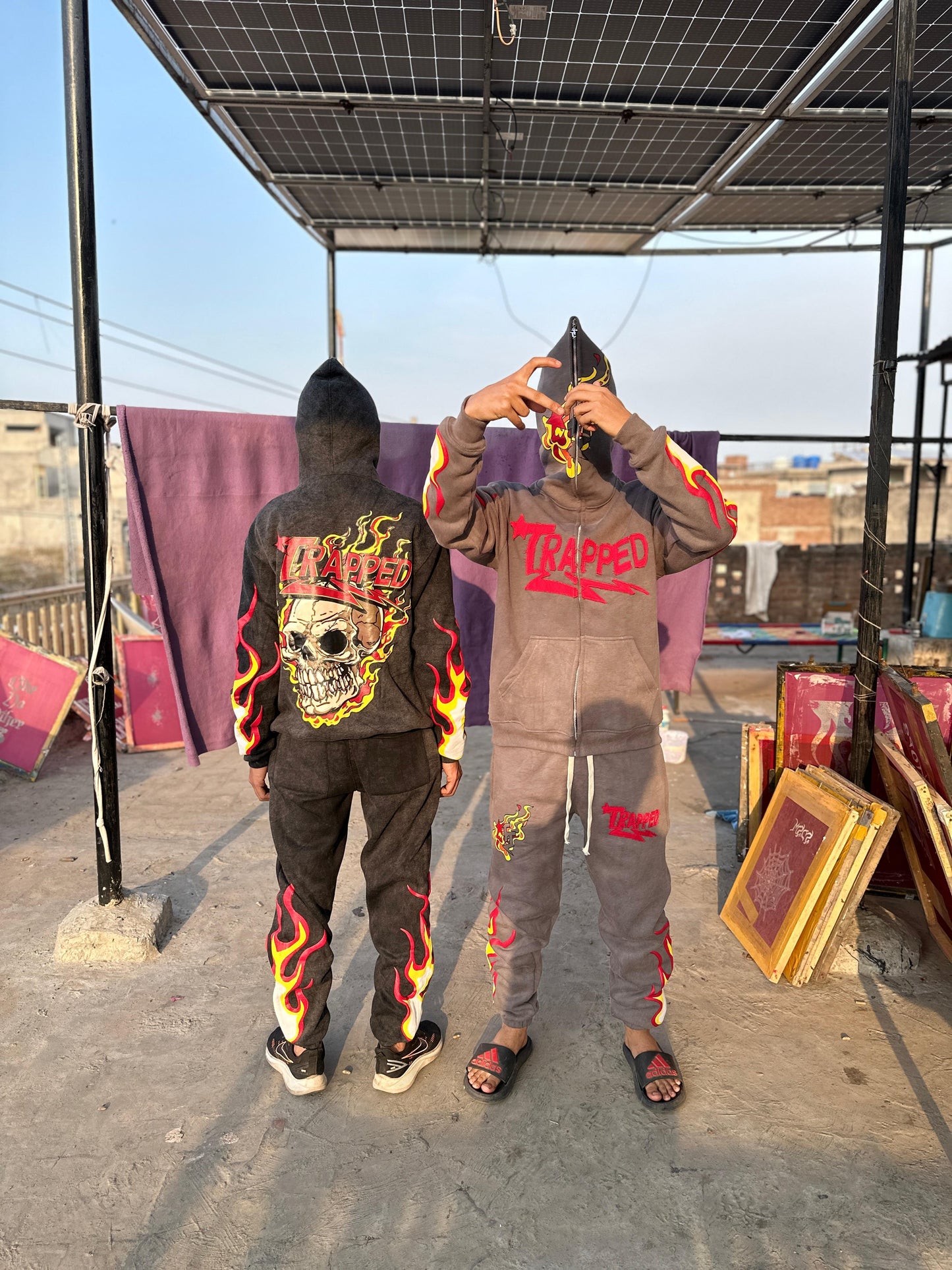 Stone Wash Graphic Sweat Suits