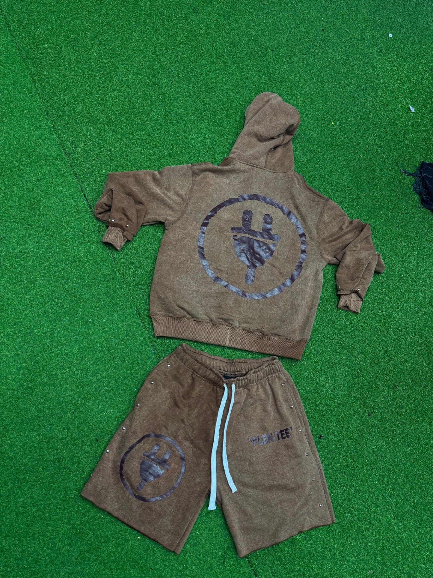 Mineral Wash Zip up Hoodies & Shorts Set