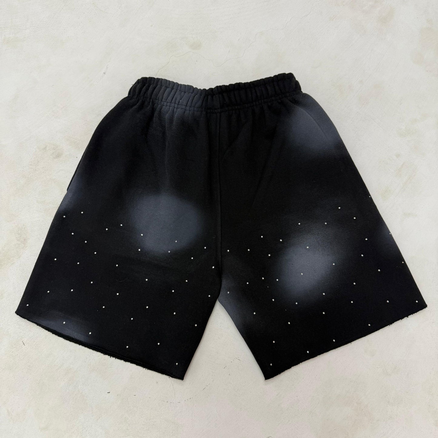 Cotton Distress Shorts With Rhinestones