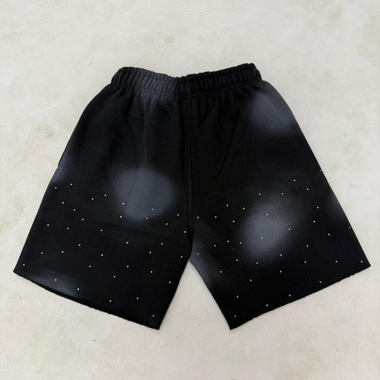 Cotton Distress Shorts With Rhinestones