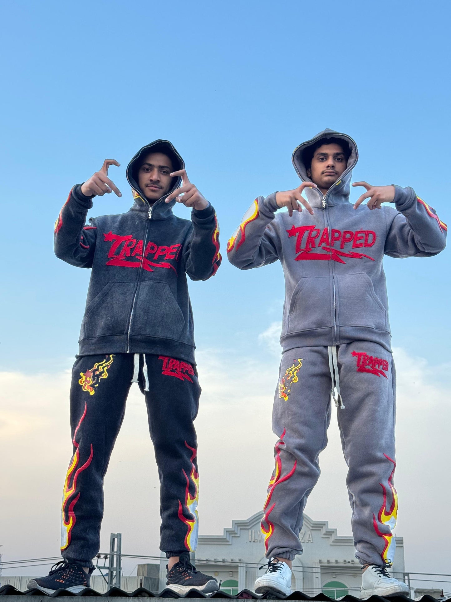 Stone Wash Graphic Sweat Suits