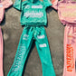 Acid Wash Hoodie & Flare Pants Sets With Screen printed Designs