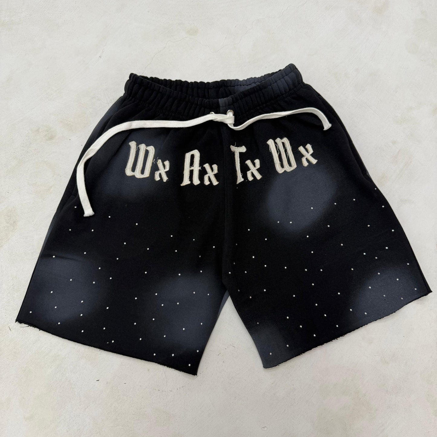 Cotton Distress Shorts With Rhinestones