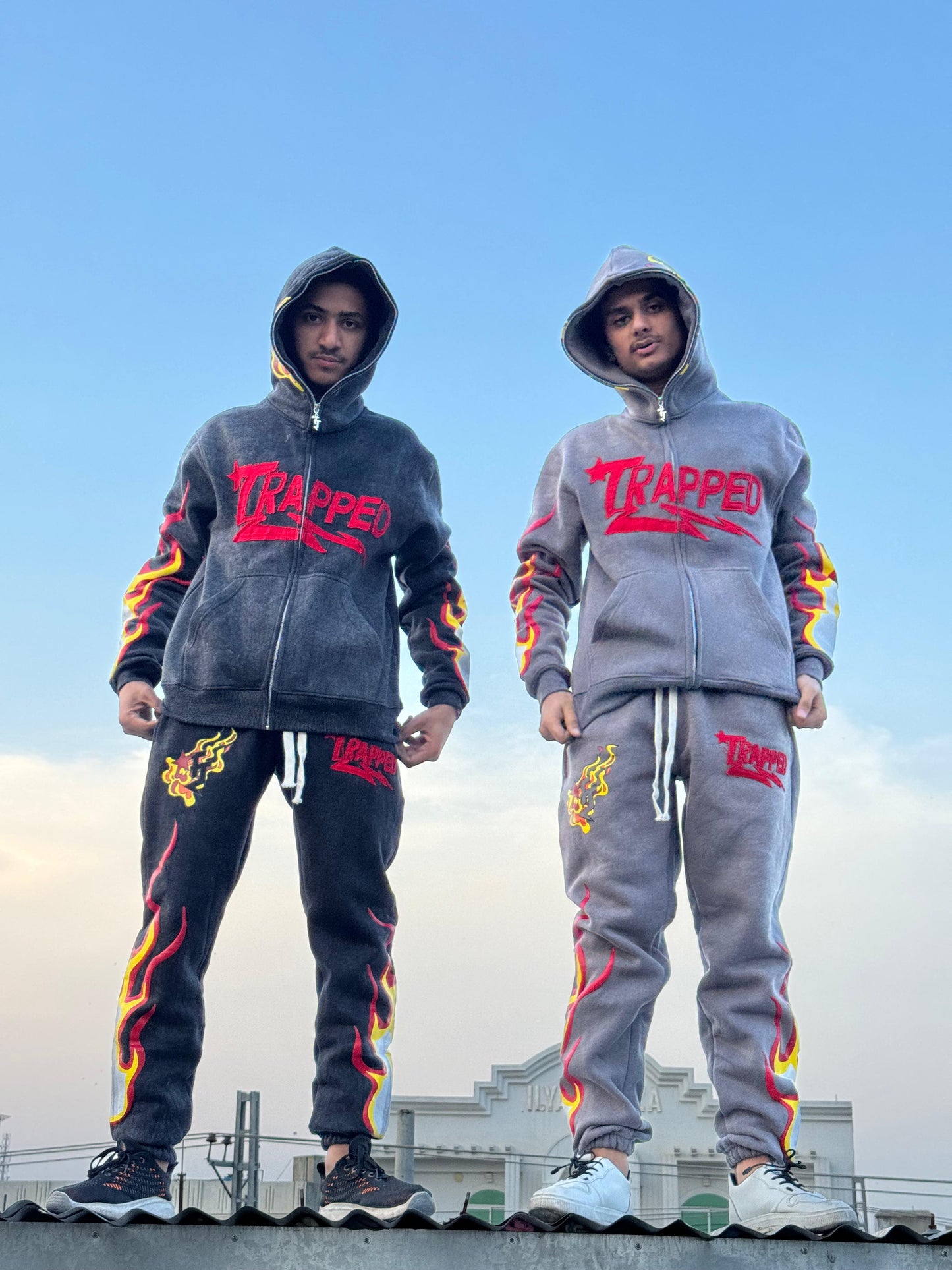 Stone Wash Graphic Sweat Suits