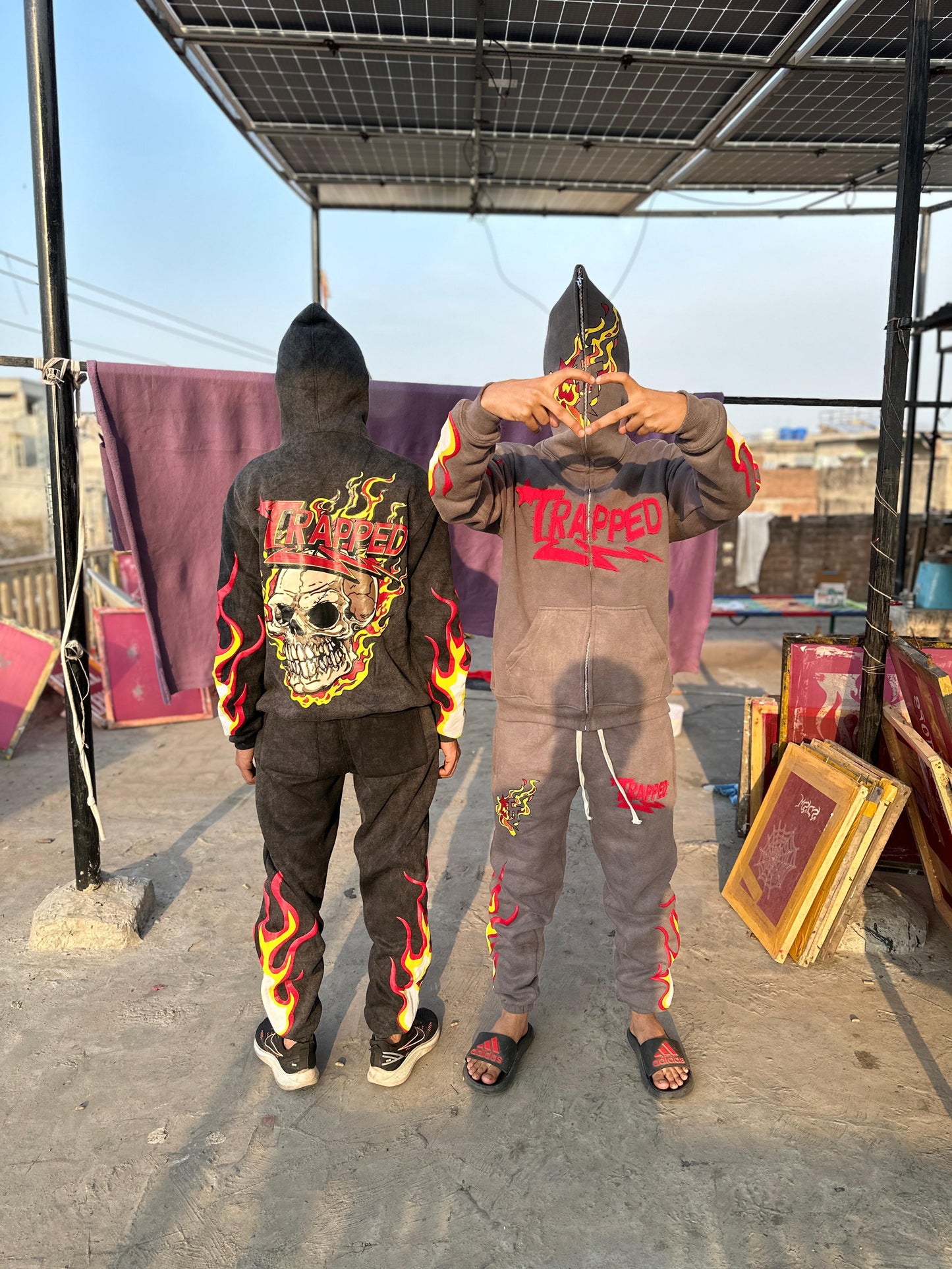 Stone Wash Graphic Sweat Suits