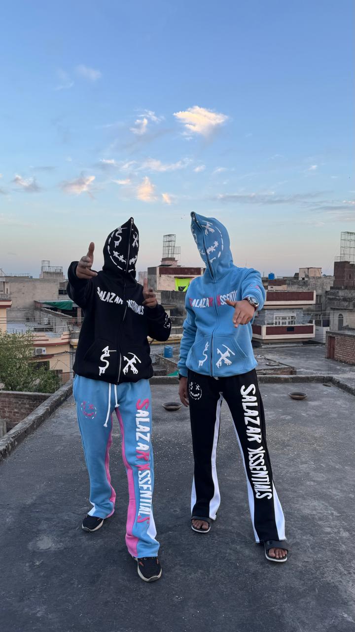 6 Panel Flare Pants With Full Phase Zip Up Hoodie Sweat Suits