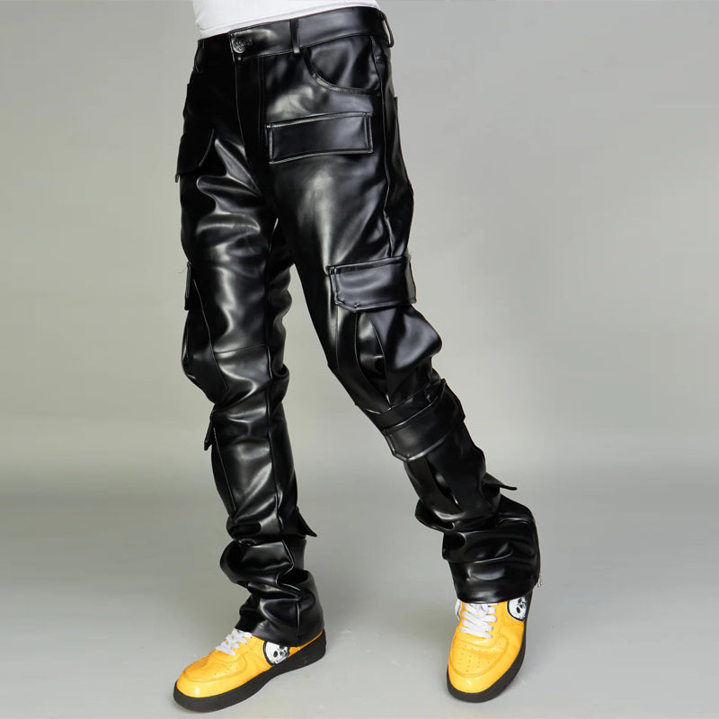 Skinny Stacked Pu Leather Cargo Pants