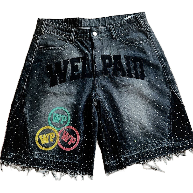 Rhinestone Embroidery Applique Denim Shorts
