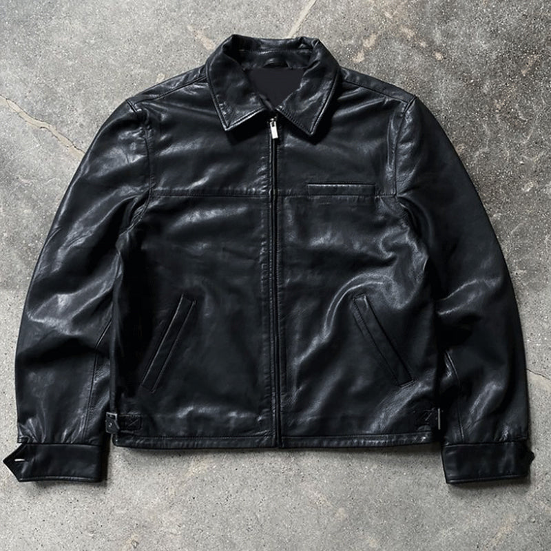 Zip up Leather Jacket and Pu Stacked Flare Pants