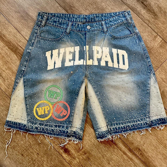 Rhinestone Embroidery Applique Denim Shorts