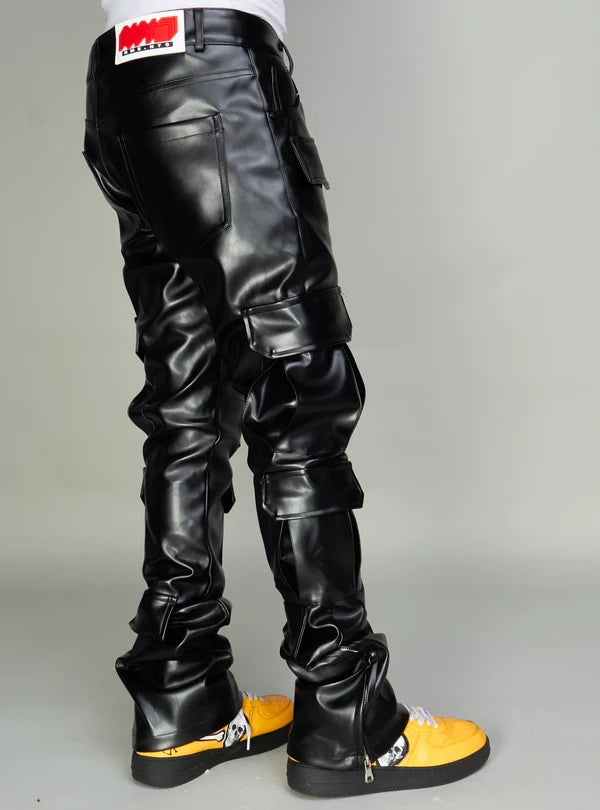 Skinny Stacked Pu Leather Cargo Pants