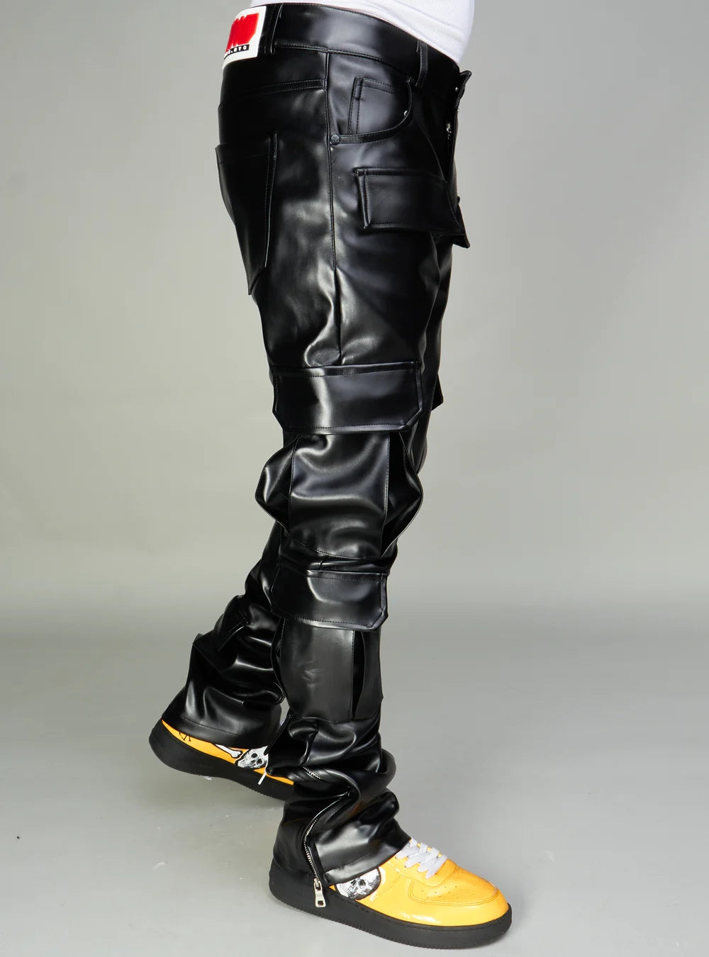 Skinny Stacked Pu Leather Cargo Pants